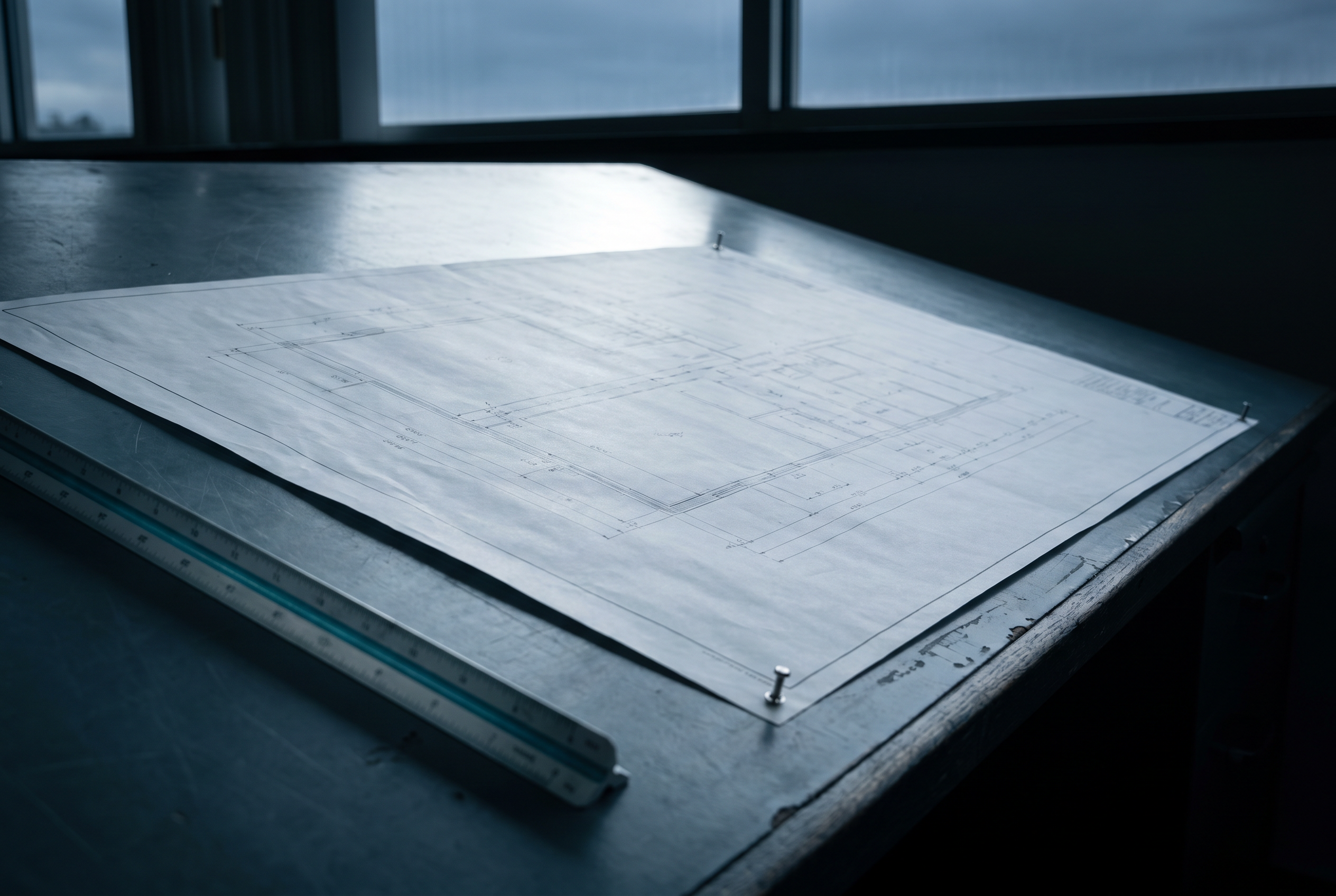 General arrangement drawing on a drawing board